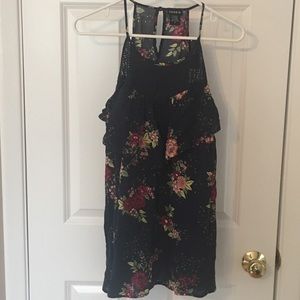 Navy halter tank with floral print